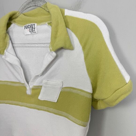 BUCKETLIST | Olive Green and White Cropped Polo Style Shirt Women’s Size Large - Picture 2 of 7